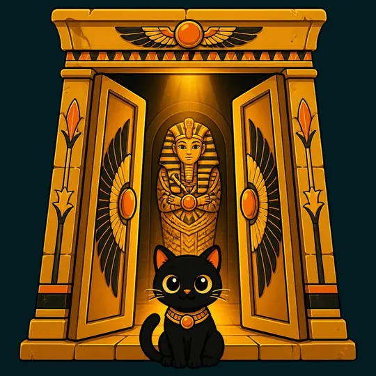 Black cat with gold coins